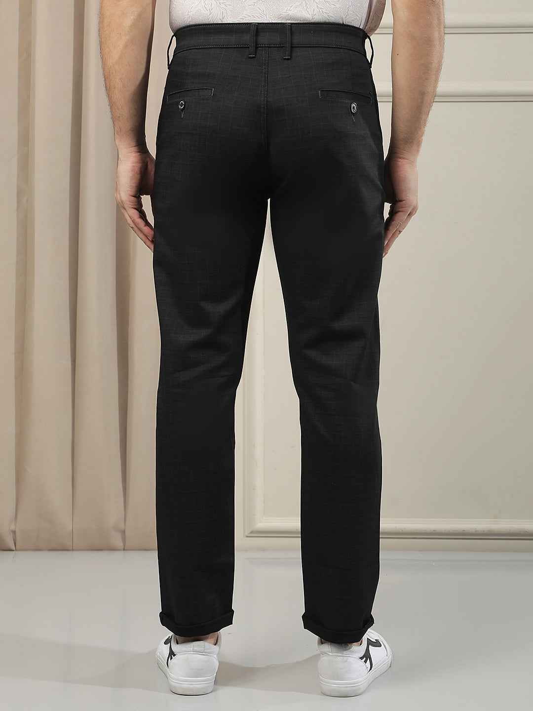 Classic Black Checked Casual Trousers