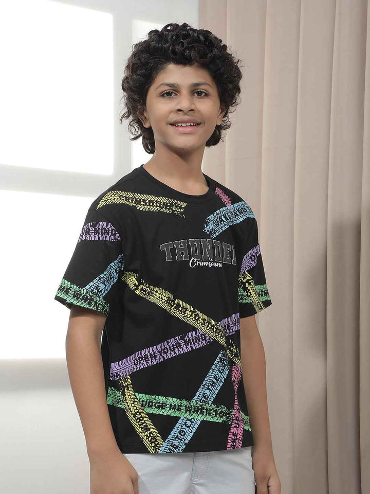 Urban Script Black Typographic Printed T-Shirt