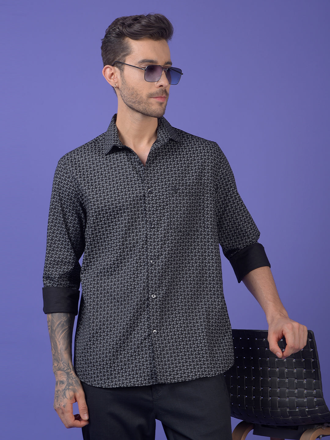 Black Printed 100% Cotton Shirt