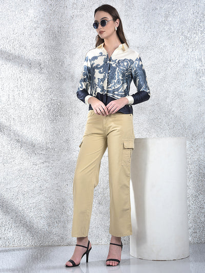 Women's White 100% Cotton Cargo Jeans-Women Jeans-Crimsoune Club