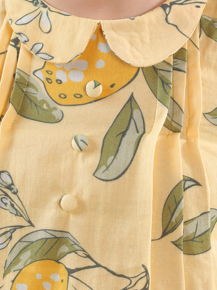 Yellow 100% Cotton Floral Printed Sleeveless Crop Top