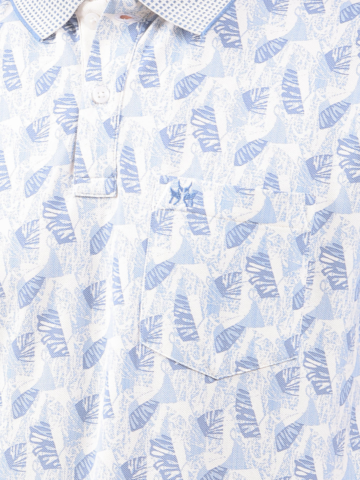 Blue Printed Polo Neck T-Shirt