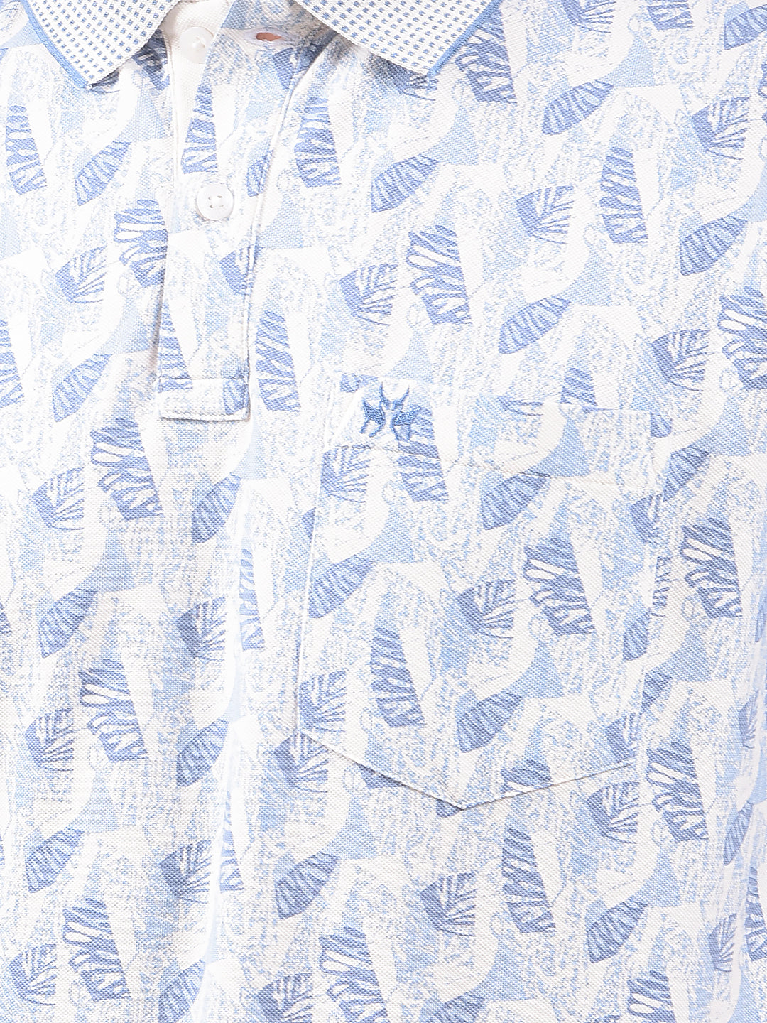 Blue Printed Polo Neck T-Shirt
