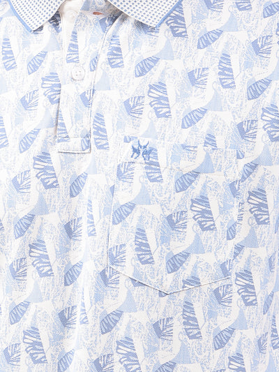 Blue Printed Polo Neck T-Shirt