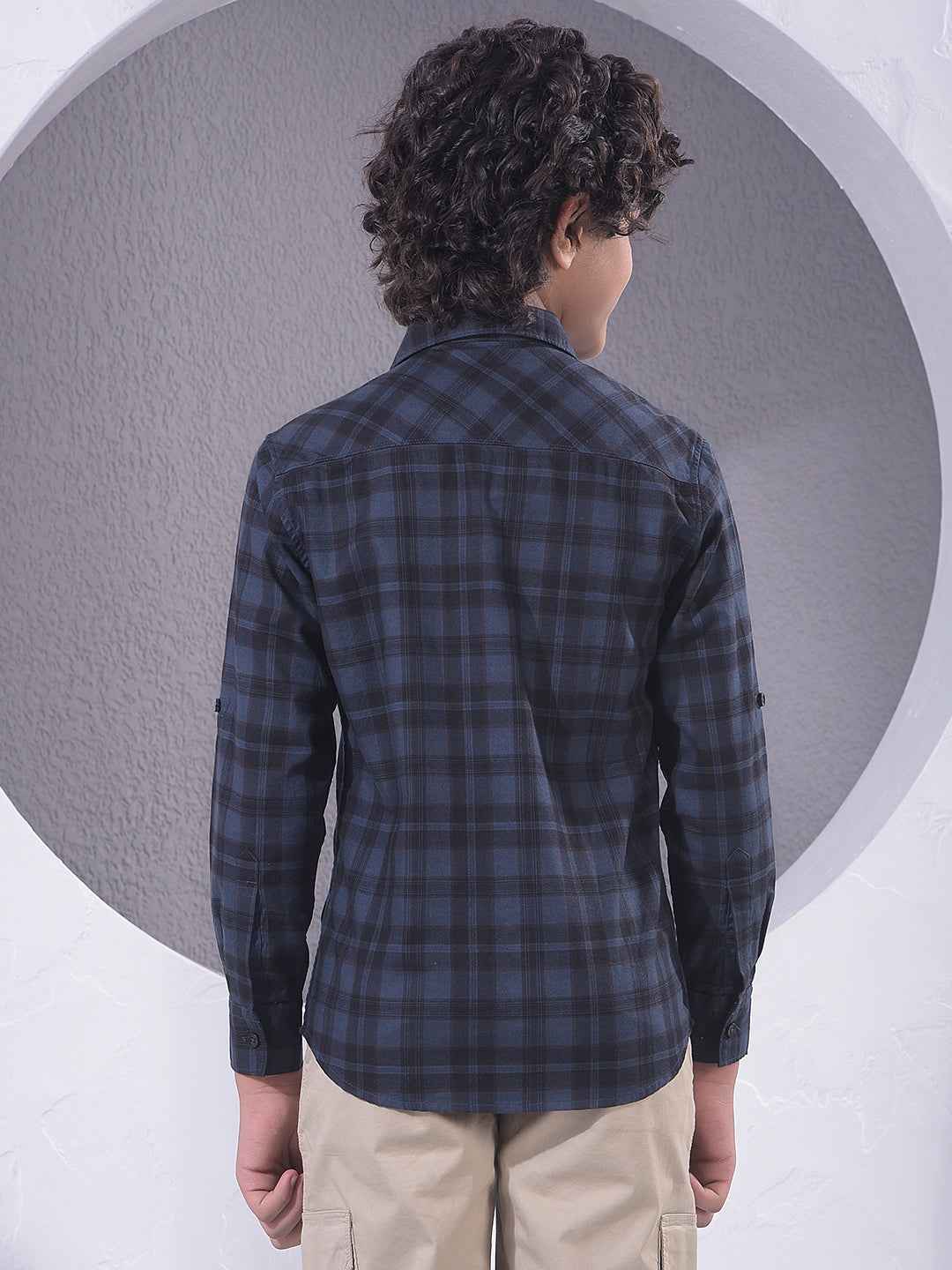 Navy Blue Checked 100% Cotton Shirt