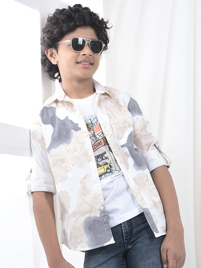 Beige Abstract Print Shirt & T-Shirt Set