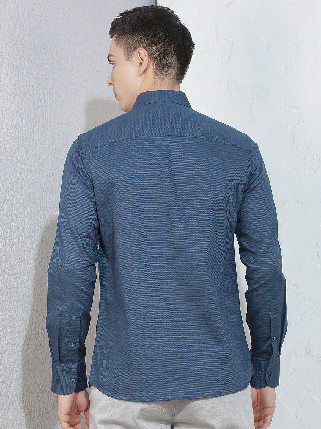 Chic Royal Blue Jacquard Shirt