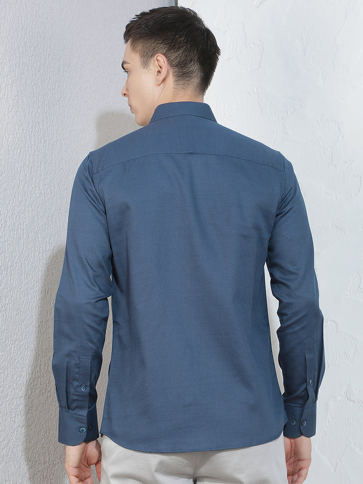 Chic Royal Blue Jacquard Shirt