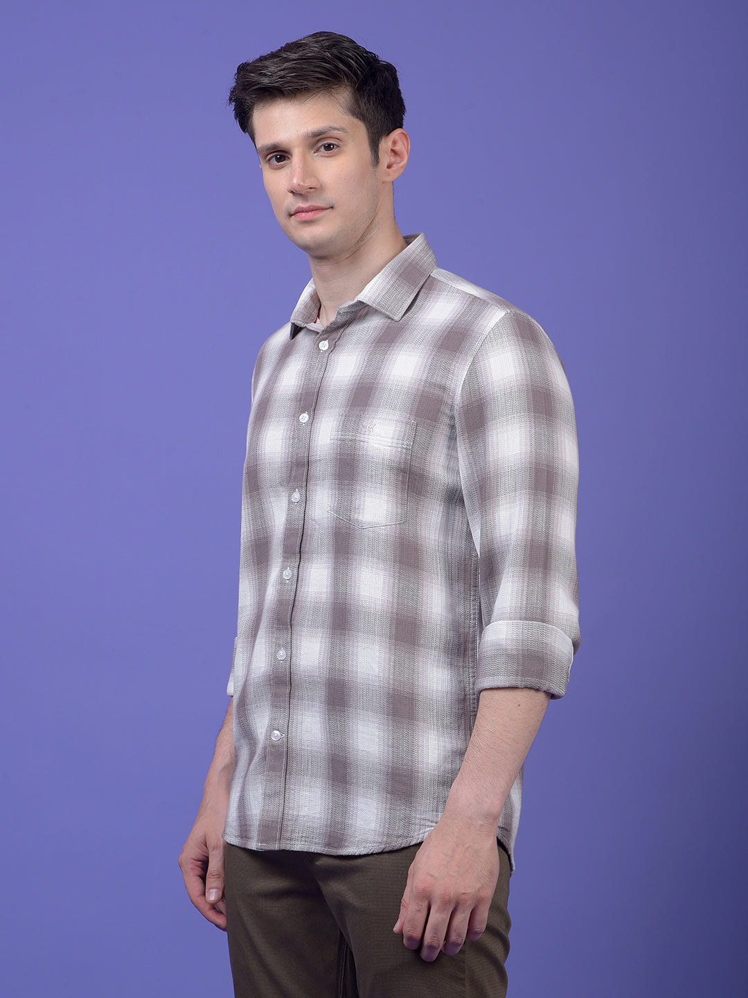 Grey Checked 100% Cotton Shirt