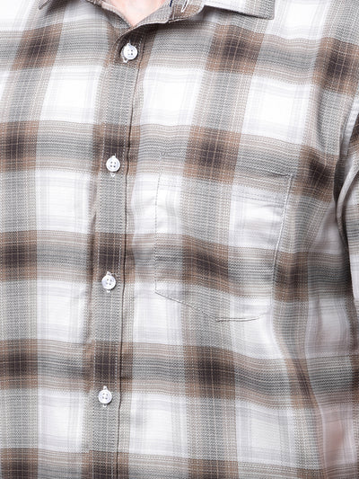 Brown Checked 100% Cotton Shirt