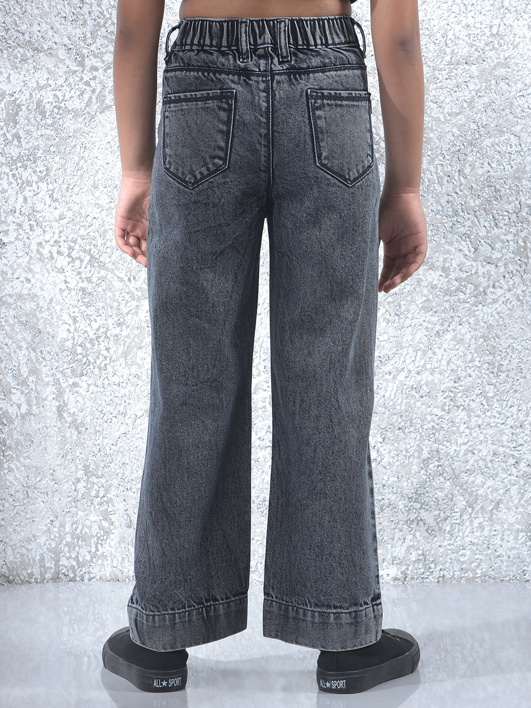 Grey 100% Cotton Wide Leg Jeans