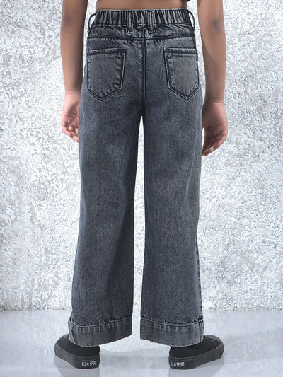 Grey 100% Cotton Wide Leg Jeans