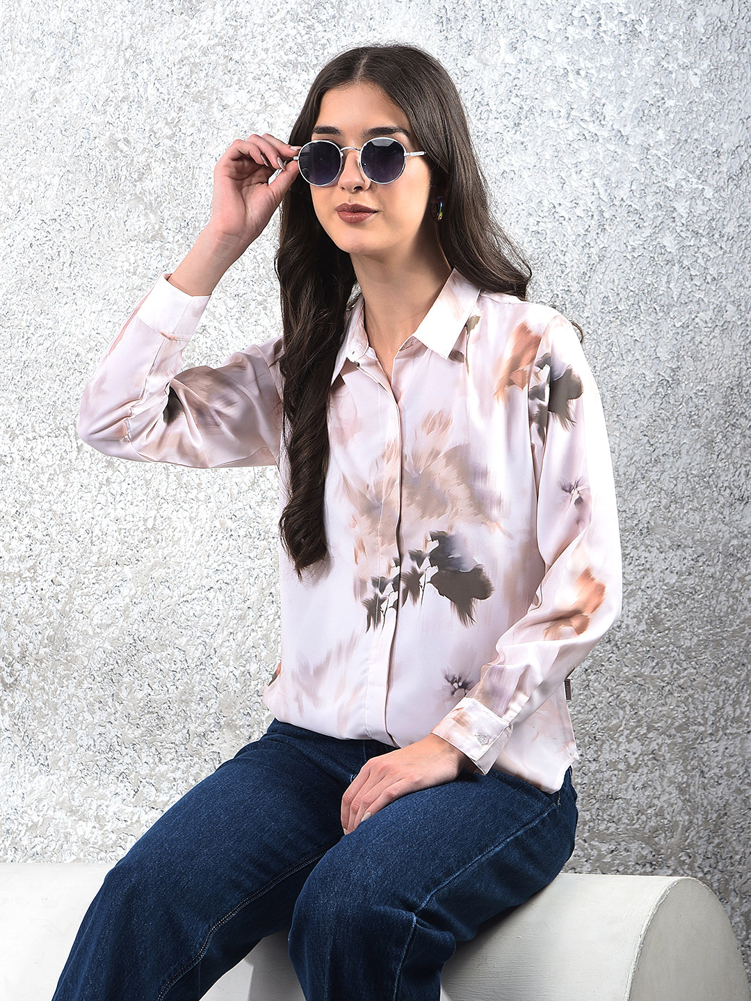 Peach Floral Print Shirt