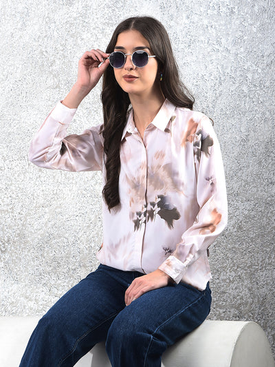 Peach Floral Print Shirt