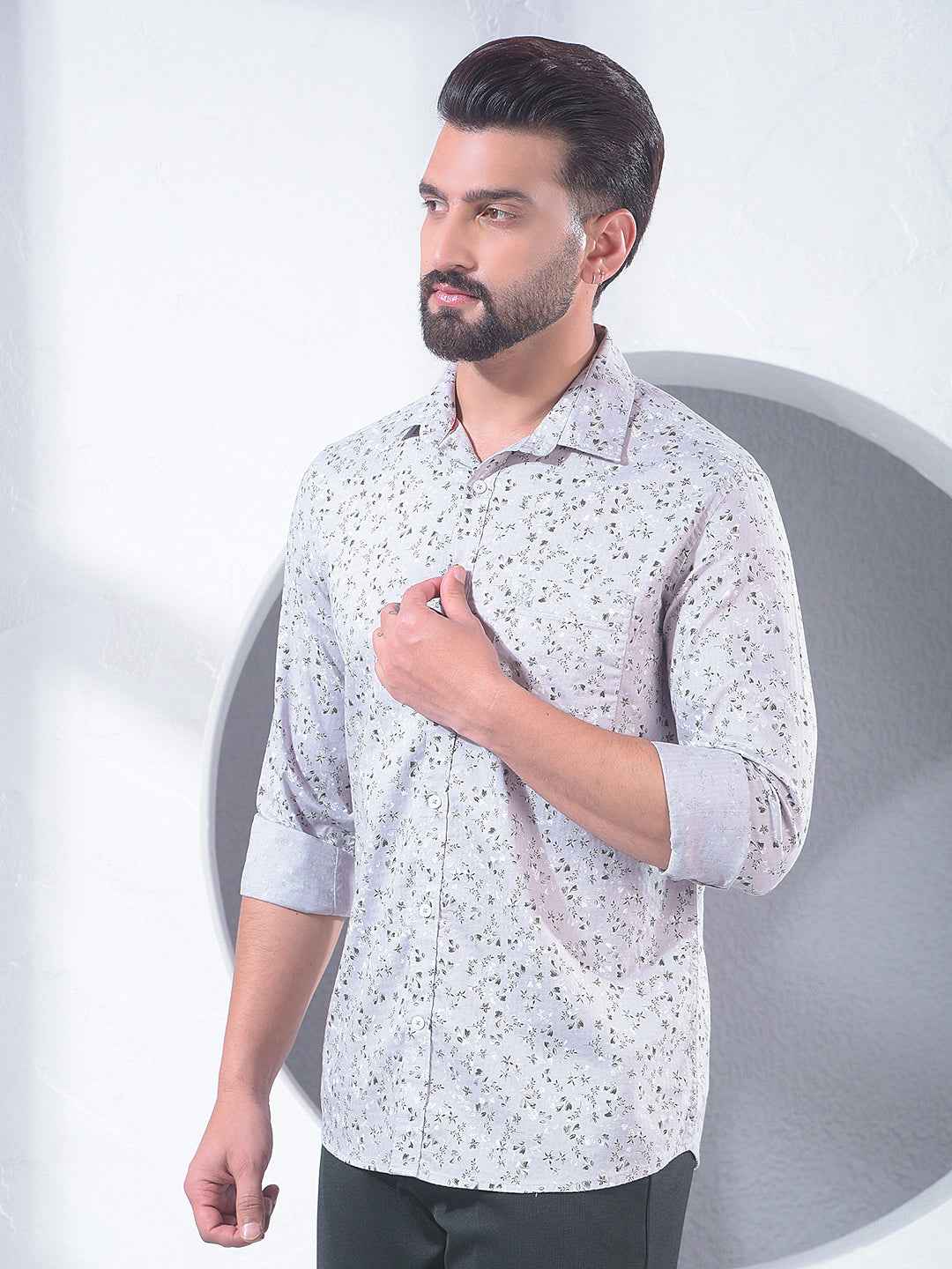Grey Floral Print Shirt