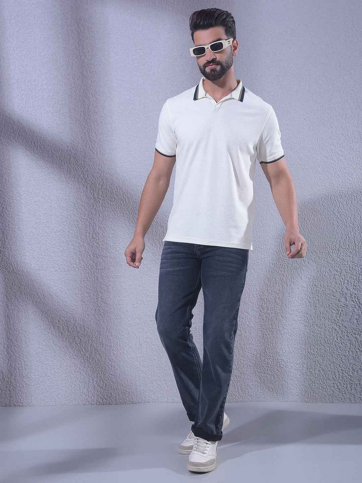 Off White Polo Neck T-Shirt
