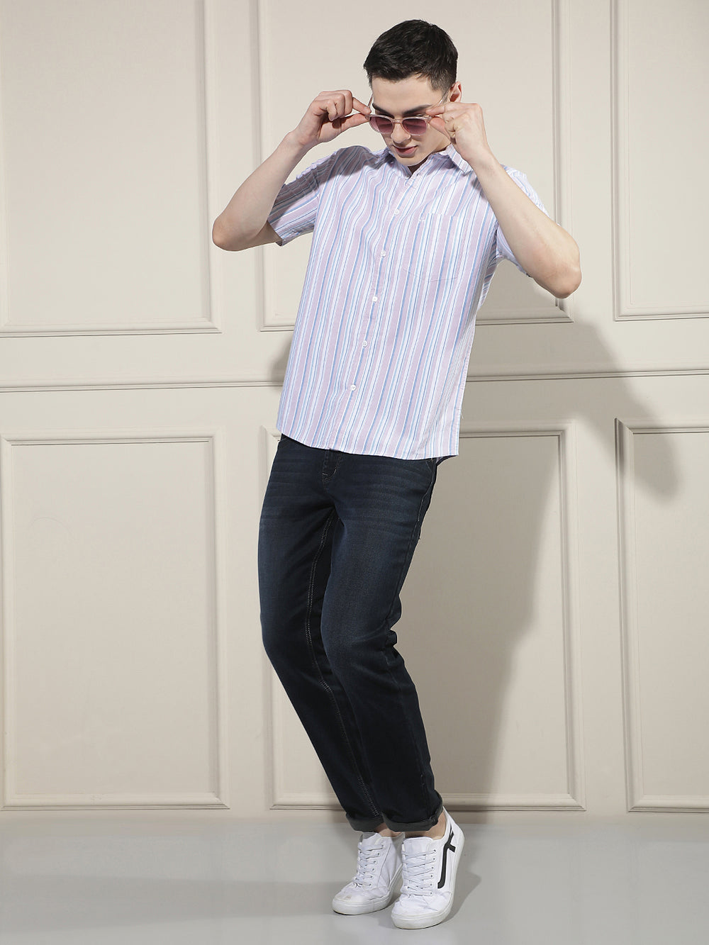 Pink Vertical Striped 100% Cotton Shirt