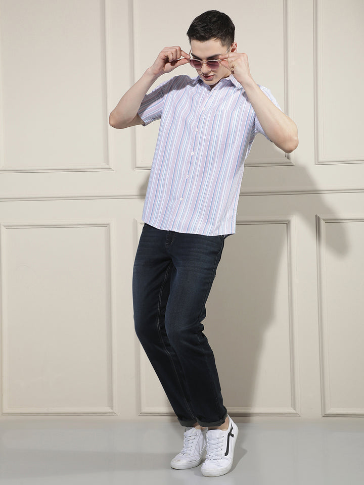 Pink Vertical Striped 100% Cotton Shirt