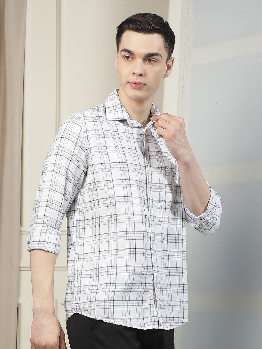 Refined Clean White Checked Shirt