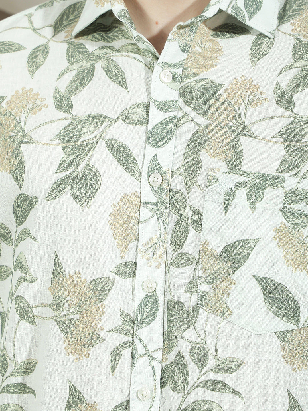 Green Botanical Print Linen Shirt