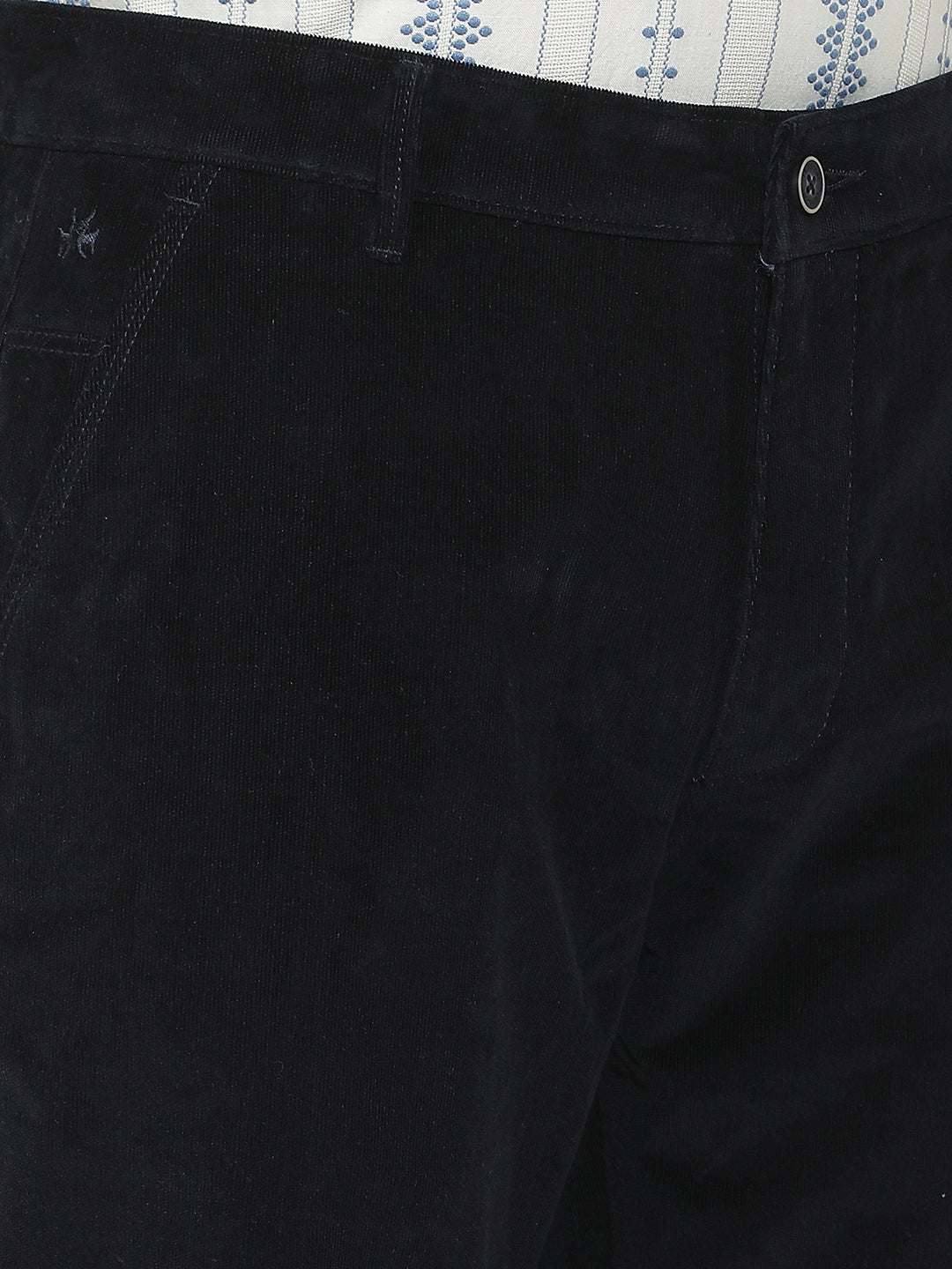 Navy Blue Straight Corduroy Trousers