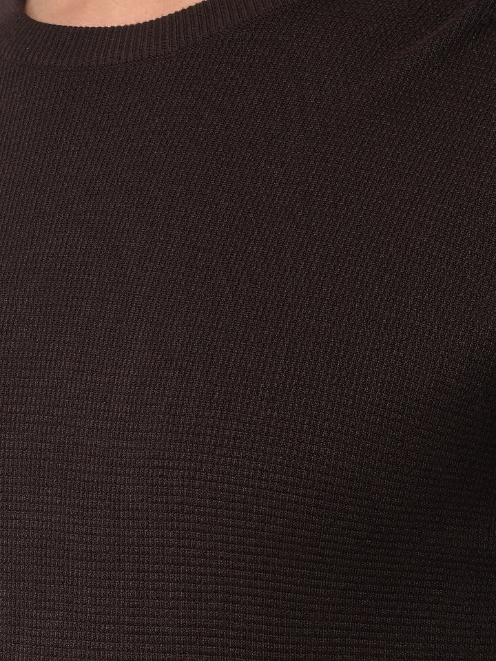 Tapered Fit Brown Jacquard Sweater