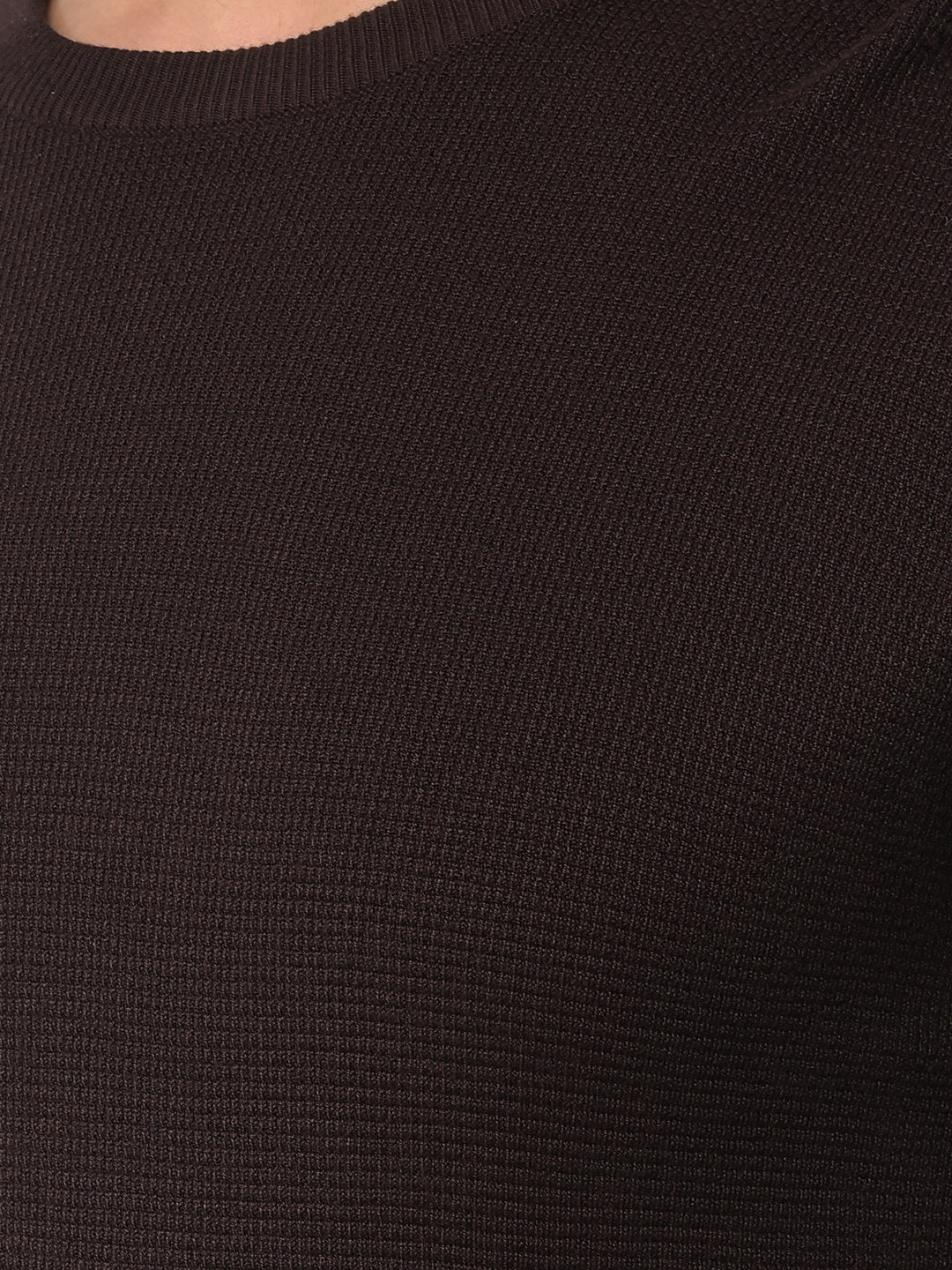 Tapered Fit Brown Jacquard Sweater