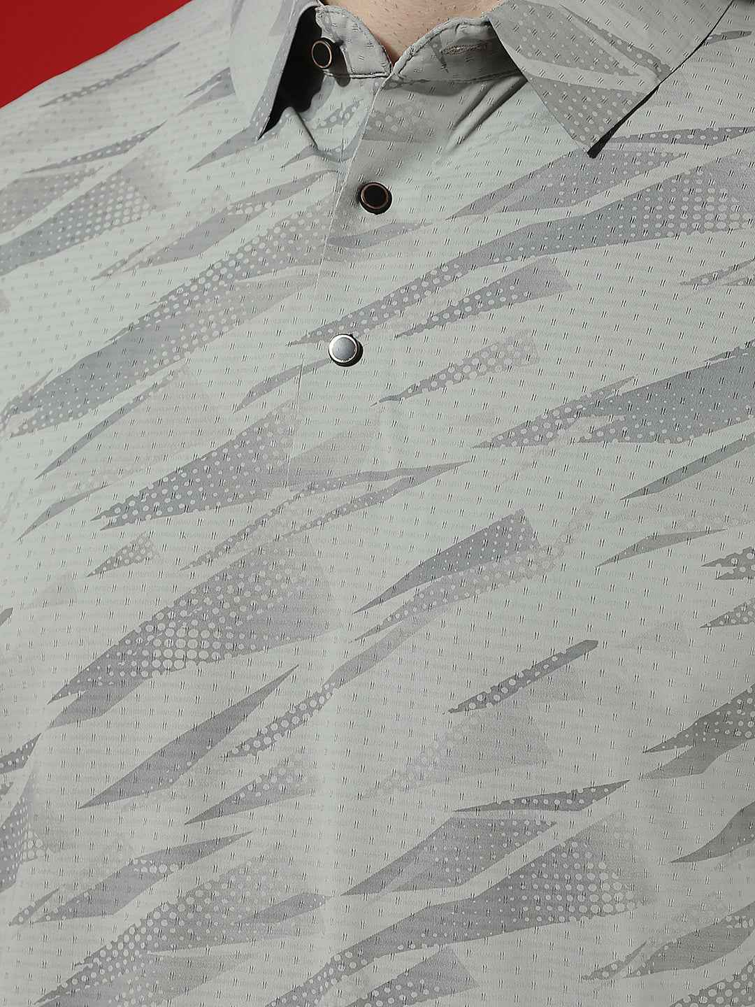 Grey Camouflage Print Polo T-Shirt