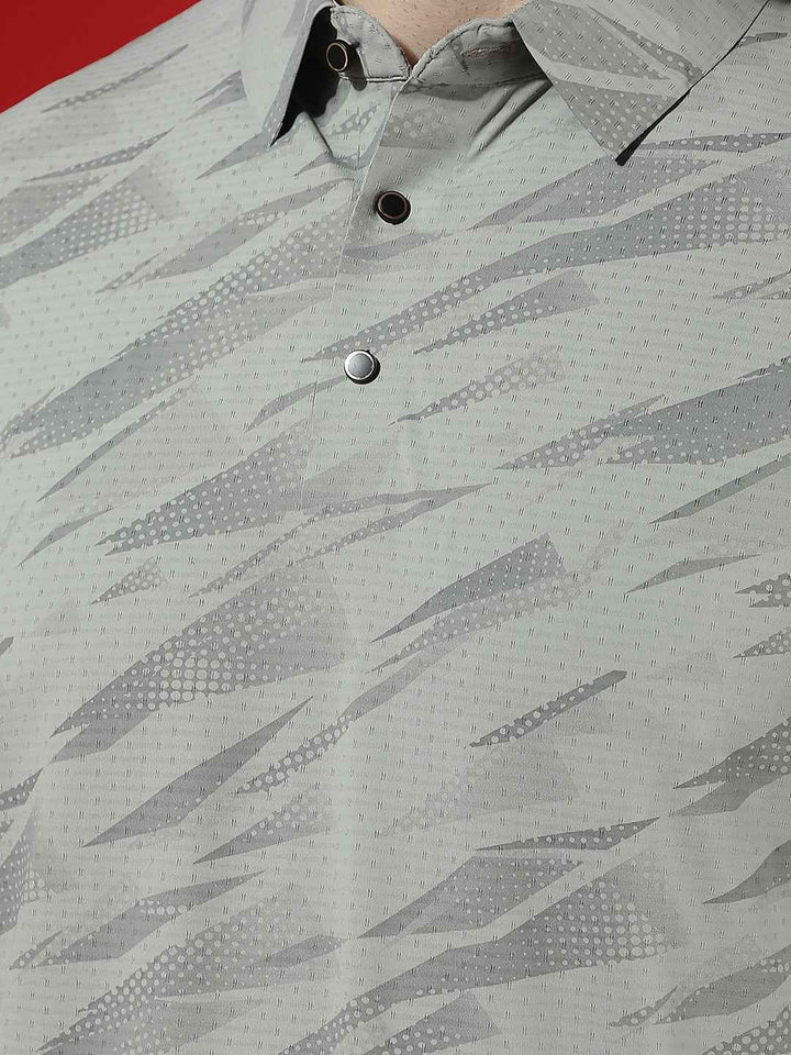 Grey Camouflage Print Polo T-Shirt
