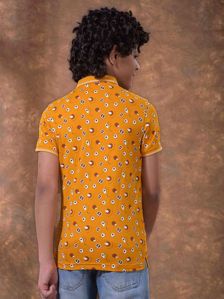 Mustard Printed Polo Neck T-Shirt