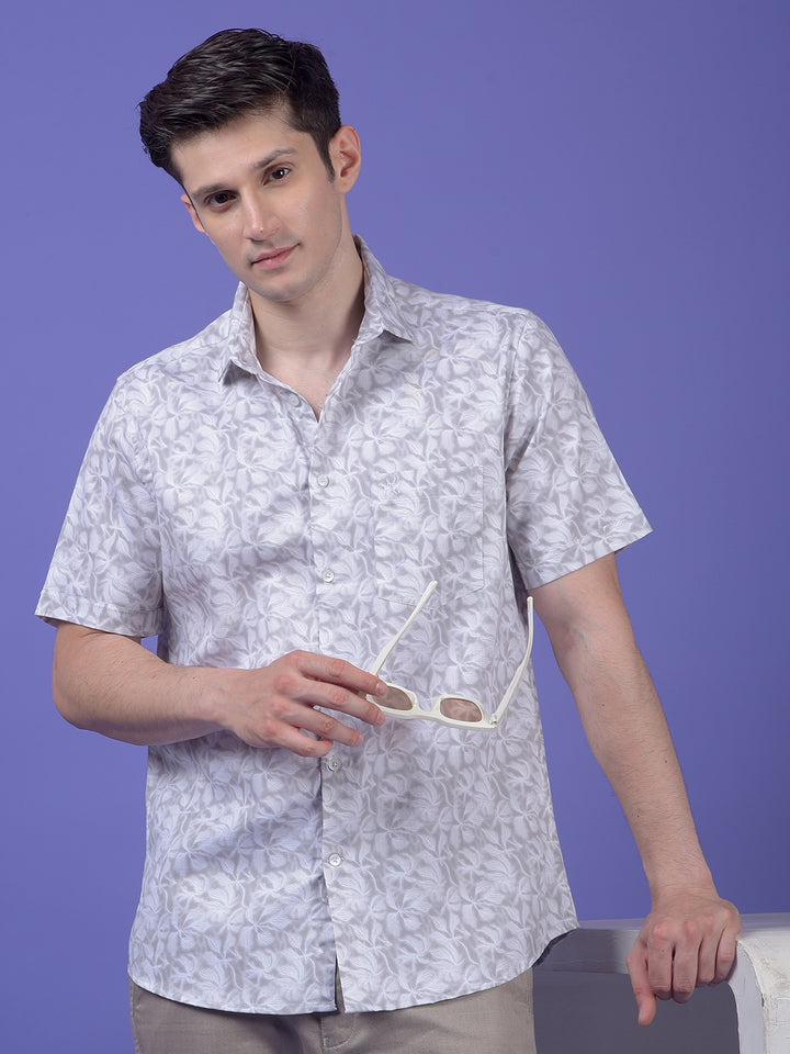 Grey Floral Print Shirt