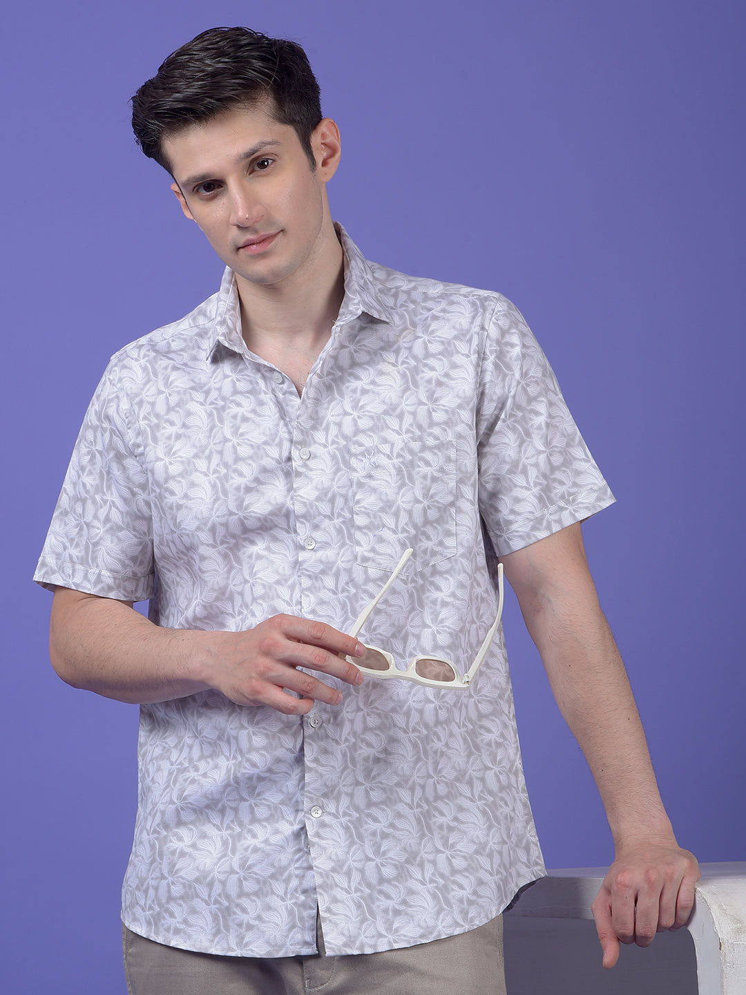 Grey Floral Print Shirt