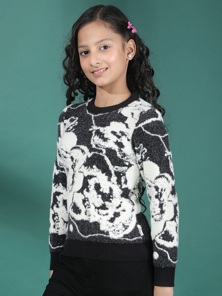 Black Abstract Print Sweater