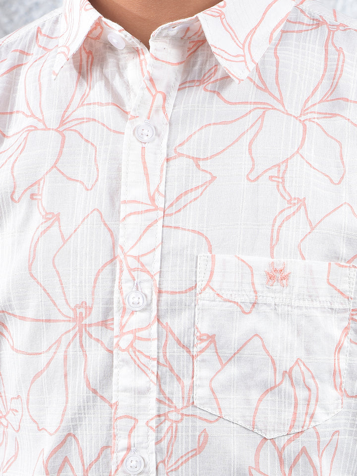 White Floral Print 100% Cotton Shirt-Boys Shirts-Crimsoune Club