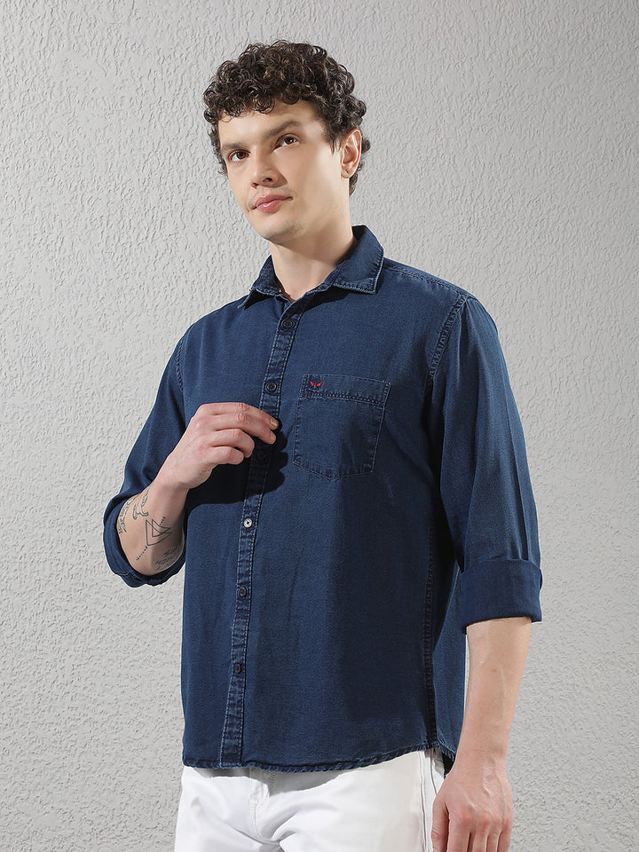 Navy Blue 100% Cotton Denim Shirt