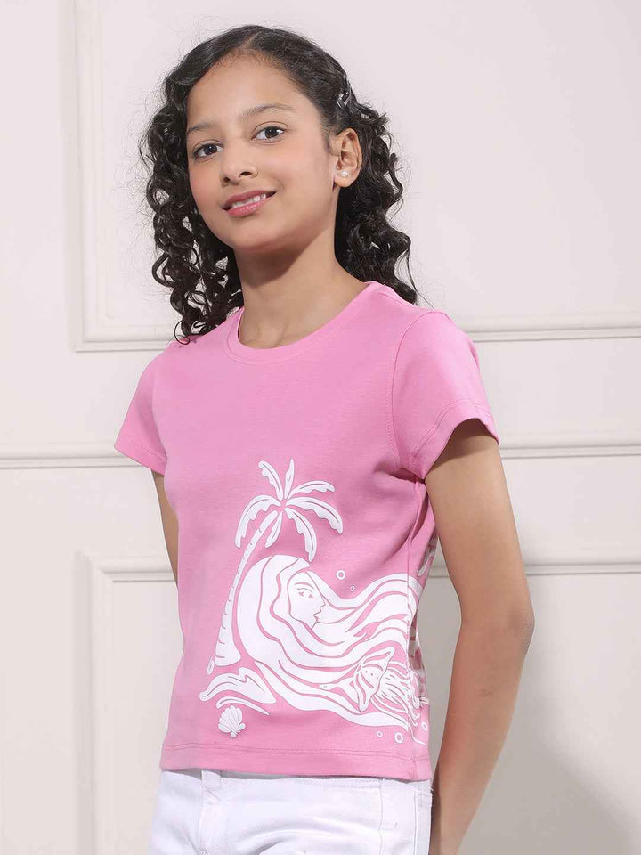 Pink Graphic Print Crop T-Shirt
