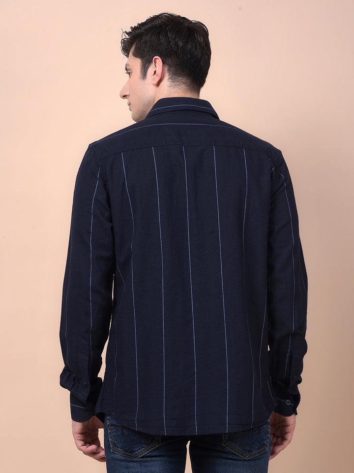 Navy Blue Vertical Stripes 100% Cotton Shirt