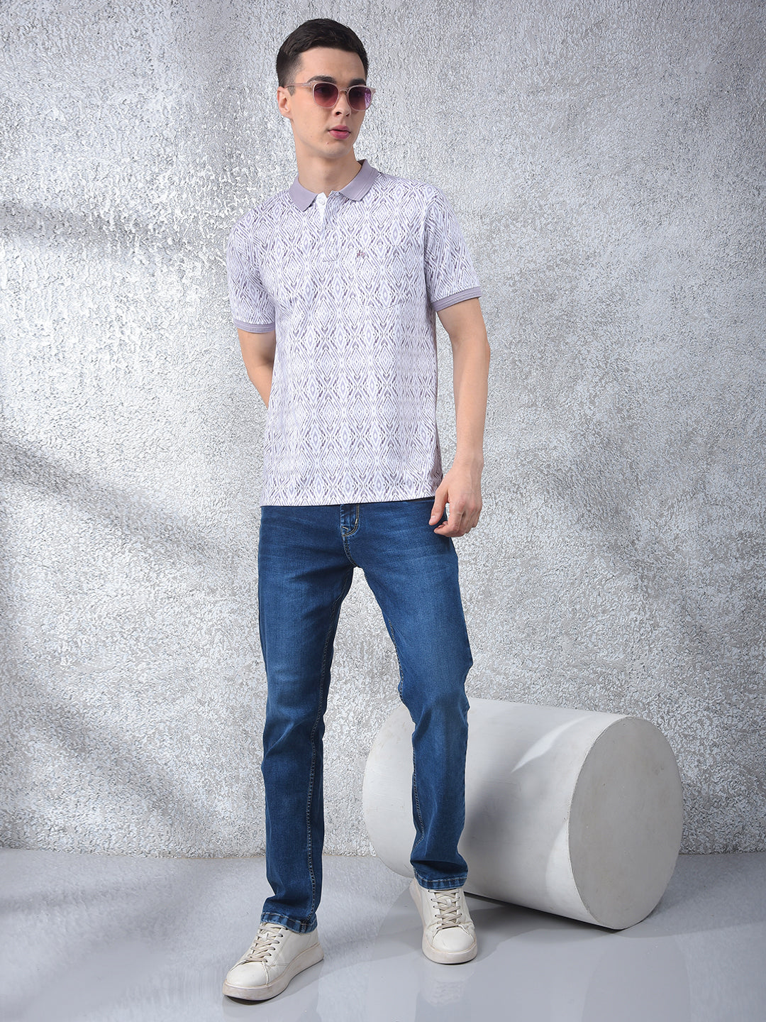 Pink Printed Polo Neck T-Shirt