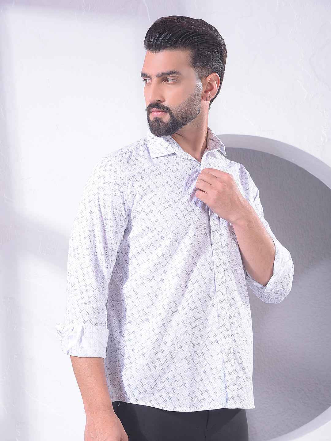 Grey Geometric Print Shirt