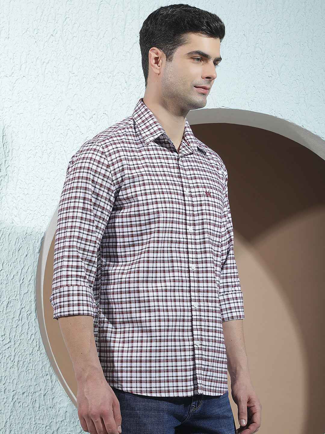 100% Cotton Maroon Checked Shirt