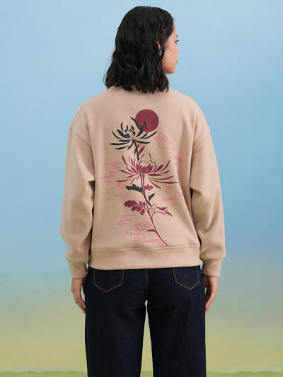 Beige Typographic Print Sweatshirt