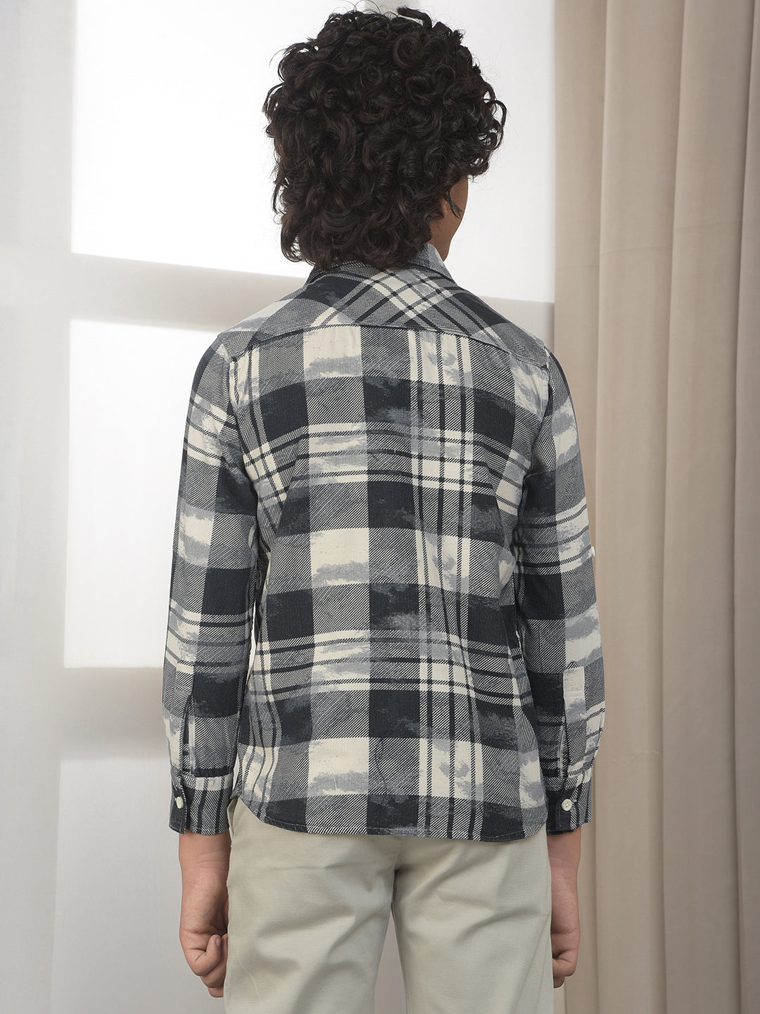 Blue Checked 100% Cotton Corduroy Shirt