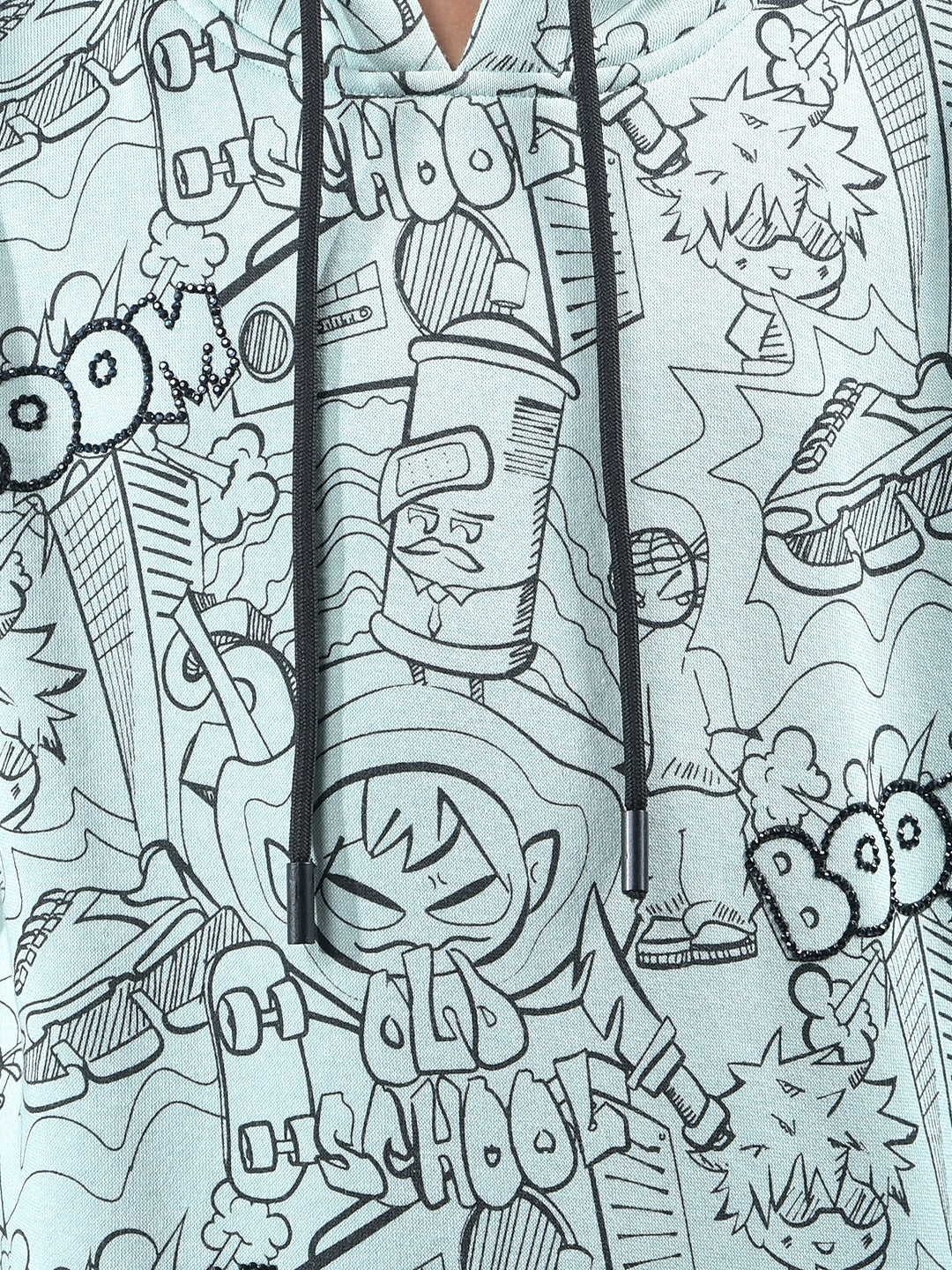 Green Graphic Print Hooded Neck Sweatshirt