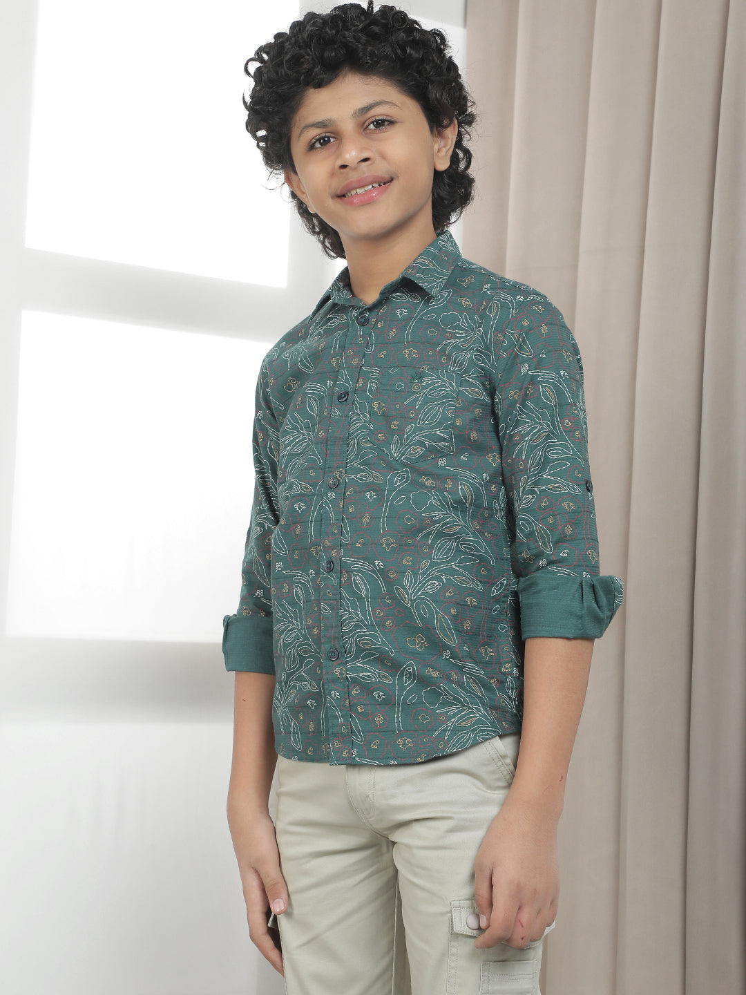 Forest Green 100% Cotton Floral Print Shirt