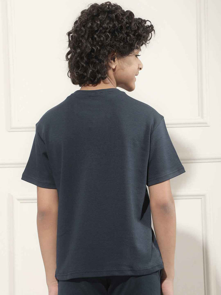 Navy Blue Typographic Print 100% Cotton T-Shirt