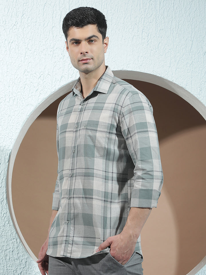 Green 100% Cotton Checked Shirt