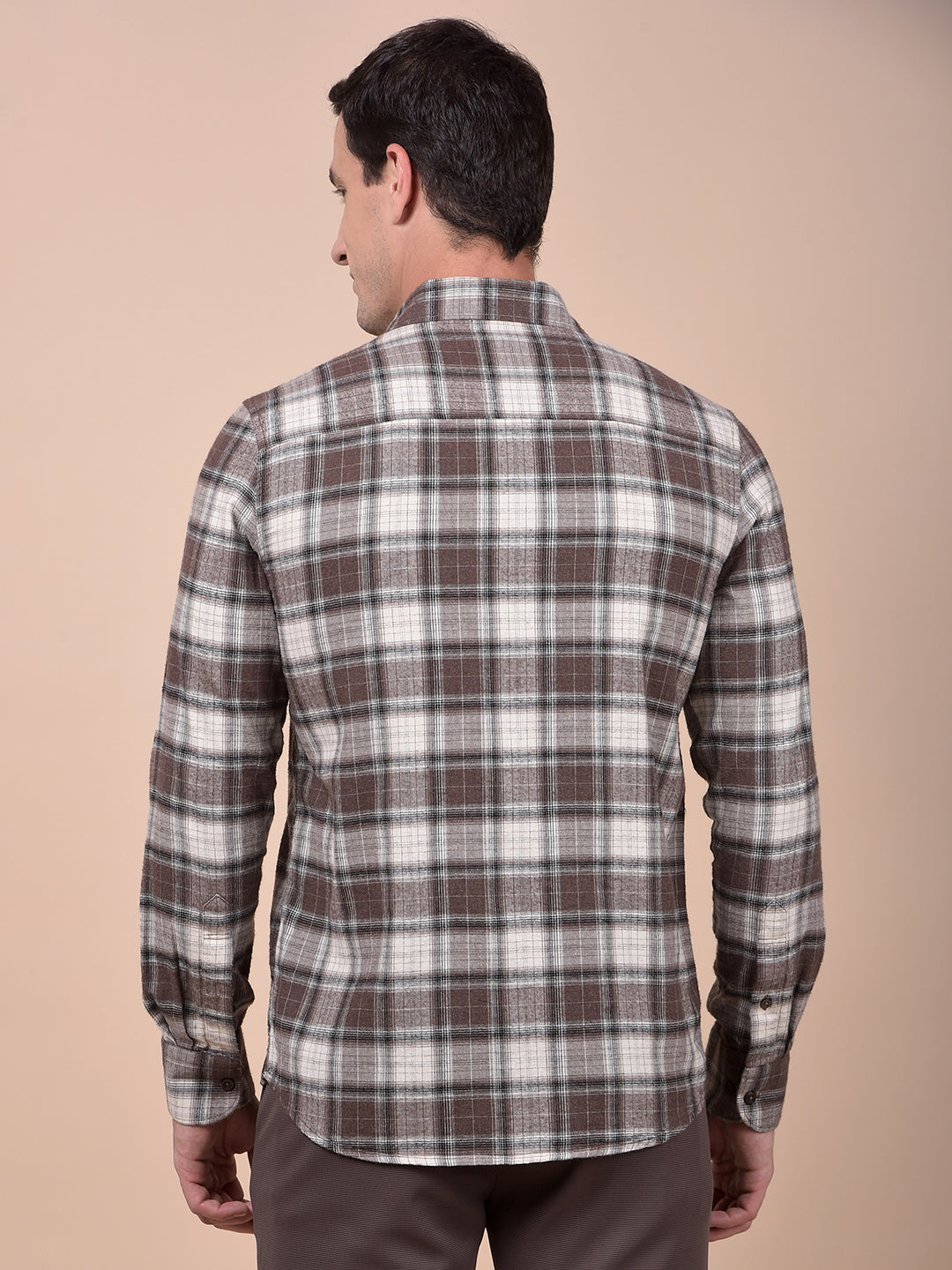 Brown Checked 100% Cotton Shirt