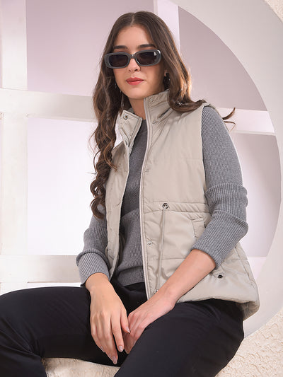 Beige Sleeveless Puffer Jacket