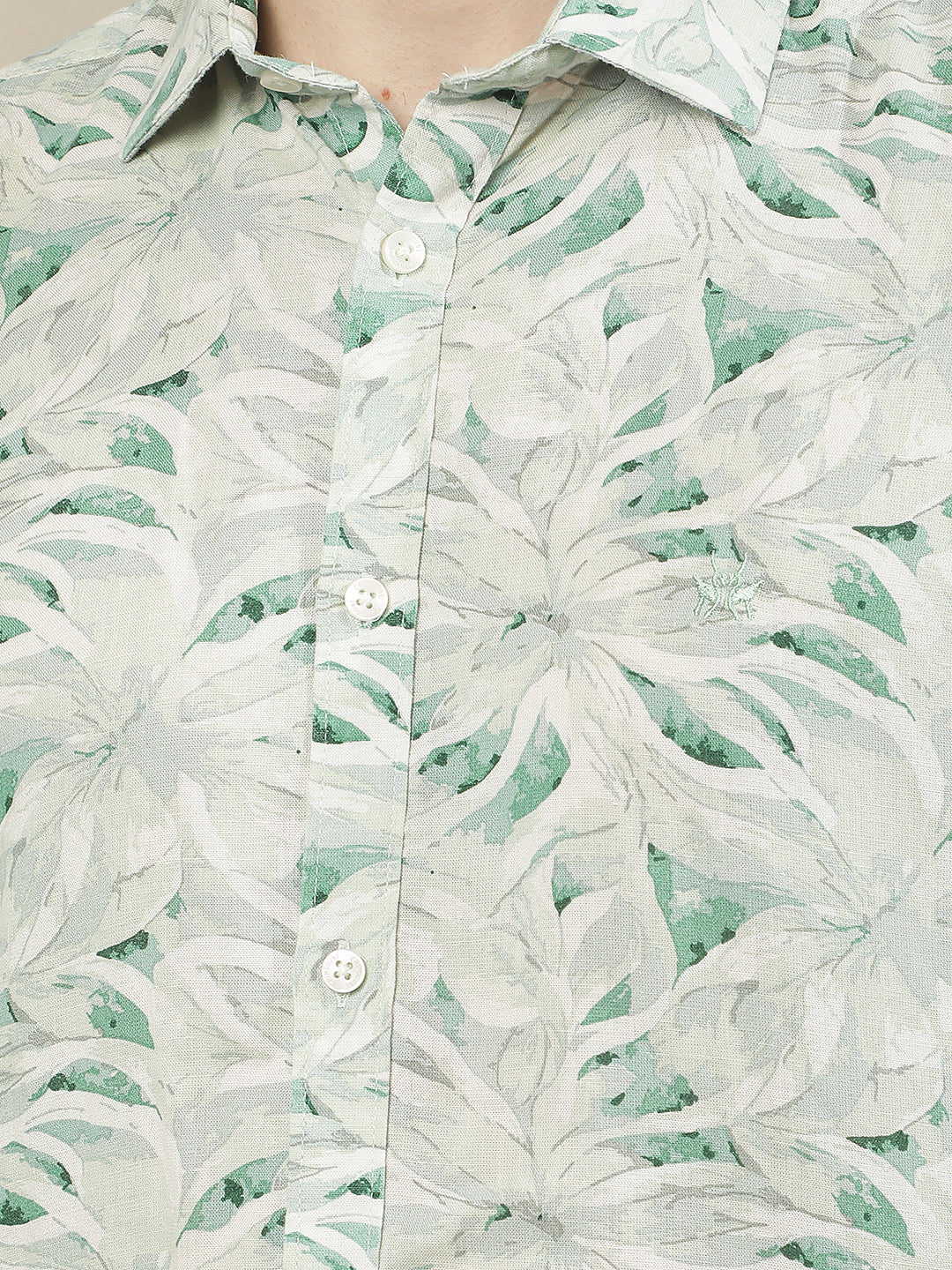 Green Floral Print Linen Shirt