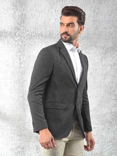 Grey Notched Lapel Single-Breasted Blazer